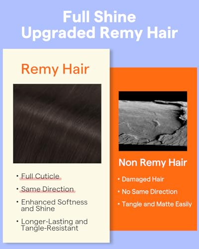 Image of Full Shine Brown Human Hair Clip in Extensions, Dark Brown | Clip in Hair Extensions Real Human Hair, Brunette Hair Extensions for Women, Straight, Smooth Blend, 14 Inch 7 Pcs 120g