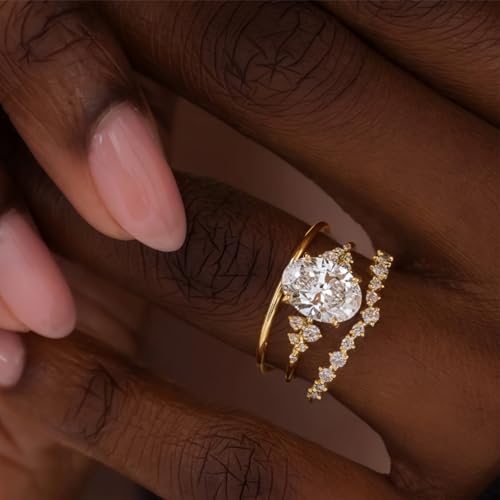 3CT Sterling Silver Engagement Rings AAAAA Cubic Zirconia CZ Wedding Promise Bands For Women Oval Solitaire Simulated Diamond Silver/Gold Size 5-104