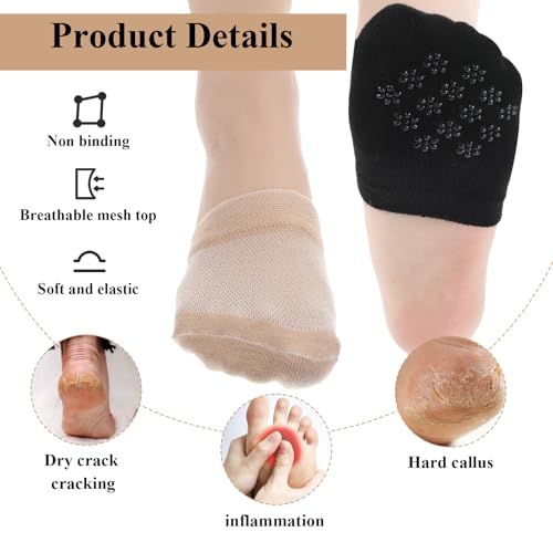 Image of Xinjoduz 6 Pairs Half Socks for Mules Toe Topper Socks Women for Mules and Slides No Show Toe Covers Women's Mule Toes Toppers Liner Non Slip Hidden Toes Covers Mule Sock (Nude Black)