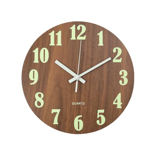 Warmiehomy Im Dunklen Leuchtende Holz Wanduhr, Moderne Wanduhr ohne...