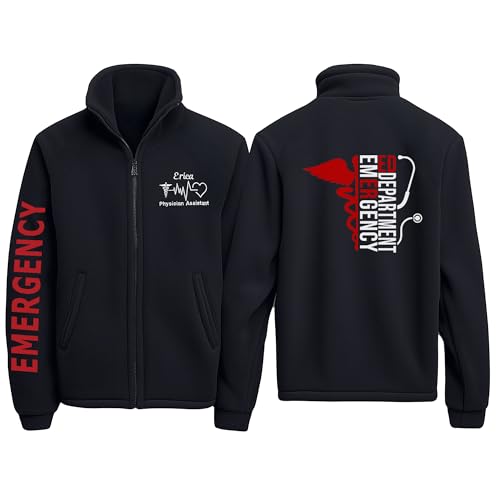 Intriklo Custom Nurse Fleece Jacket, RN CNA LPN Medical Zip Up Coat, Embroidered Name, Gift for Nurse, RN Fleece Jacket, Nursing Jackets for Women Men 40