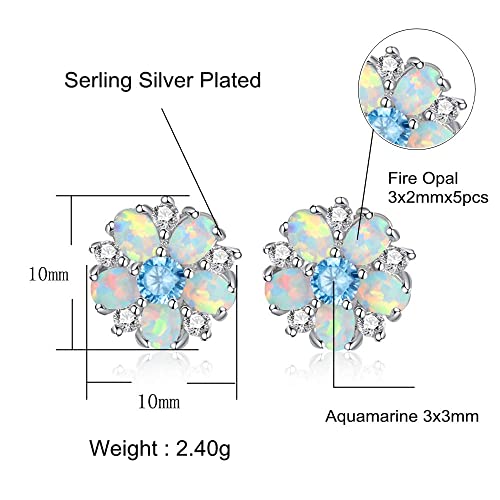 Cinily Flower Earrings,Blue Opal Stud Earrings Sterling Silver Plated Ladies Flower Stud Earrings Cute Unique Earrings For Girls #TOP5