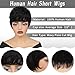 INSTASTYLE Pixie Cut Human Hair Wig for Black Women - Short Black Curly With Bangs, Natural Wavy Layered, None Lace Glueless, Put On and Go, Natural Black Color