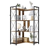 VISTACASA 4-Tier Corner Bookshelf with 6 Hooks - Reversible L-Shaped Industrial Bookcase 43' Etagere Shelf Storage Rack Adjustable Shelves and Metal Frame for Living Room Bedroom Home Office