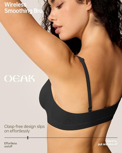 OEAK Womens Comfortable Triangle Bras No Underwire Sexy Plunge Unlined Bralette Pull On Bra Seamless Everyday Tshirt Bras Black M3