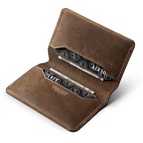 Image of VULKIT Slim Minimalist Card Holder RFID Blocking Leather Credit Card Holder Front Pocket Wallet Magnetic Closure, Handcrafted Cowhide Version