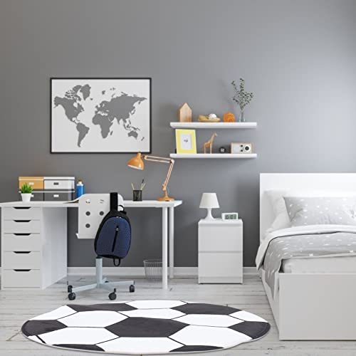 Milisten Soccer Rug Round Kids Rug Football 60cm Round Rug Carpet Floor Chair Mat Circle Area Rug for Kids Rooms Childrens Bedroom Black White Football Check - Image 2