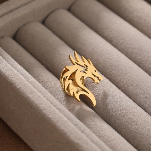 Image of Dinosaur Pterosaur Chinese Dragon Brooch Stainless steel Bow Button Suit Badge Men's Women's Gifts