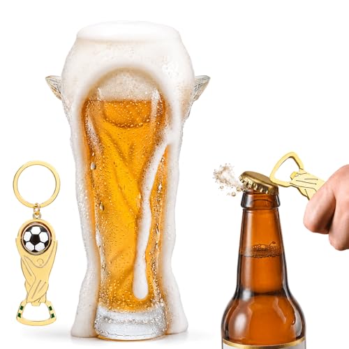 Image of nnOuOnn 2026 Cup Beer Glass, 500ml Trophy Football Shape Glasses Premium Beer Cup with Bottle Opener, Novelty International Cups for Game Day Party Merchandise, Sport Fan Gifts (Clear)