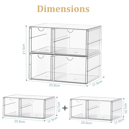 SortNStore Make Up Organizer mit 4 Schubladen: 2er-Set Acryl Organizer mit Anti-Rutsch-Pads | Stapelbare Schubladenbox für Kosmetik, Schmuck & Schreibwaren