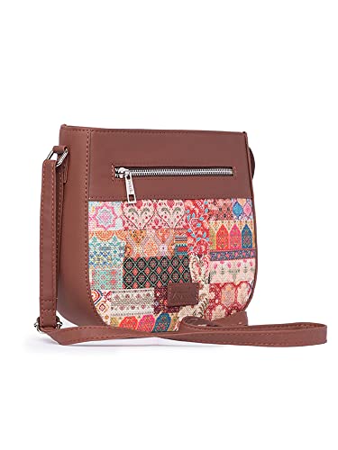 Image of ZOUK Kutch Gamthi Abstract Printed Women's Jute Handcrafted Vegan Leather Multicolor U-shaped Sling Bag