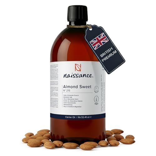 Naissance Aceite De Almendras Dulces Prensado en Frio Puro (No 215) - 1 Litro - Hidratante y Emoliente Natural Cuidado Cara, Pelo, Uñas, Cuerpo, Piel – Ideal Para Masaje Corporal, Jabones, Estrías