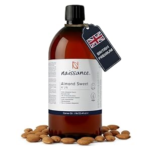 Naissance Sweet Almond Oil (no. 215) 1 Litre – for Skin, Hair, Massage, Nails, Cuticles, Ears, Face, Body, Stretch Marks – Natural Skin Care, Carrier Oil for Aromatherapy