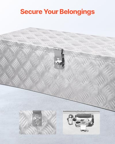 VEVOR Werkzeugkasten aus Aluminium für die Ladefläche mit seitlichem Griff und Schlossschlüsseln, Aufbewahrungs-Werkzeugkiste für Anhänger Pickups Wohnmobil (762 x 330,2 x 243,84 mm) Silber