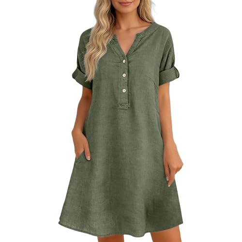 Robe de plage aérée avec boutonnière robe légère été mi-longue col V femme