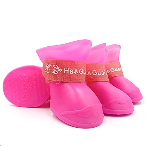 Dogs Candy Colors Anti-Slip Waterproof Rubber Rain Shoes Boots Paws Cover (Pink,L)