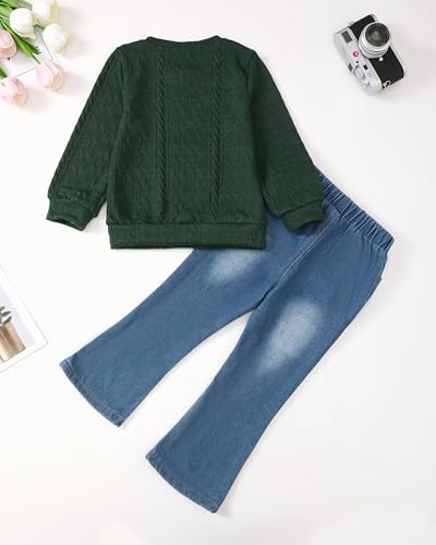 Image of Renotemy Kids Little Toddler Girl Clothes Button Down Tie Front Shirt + Bell Bottoms Jeans Girls 2 Piece Outfits Clothing Set