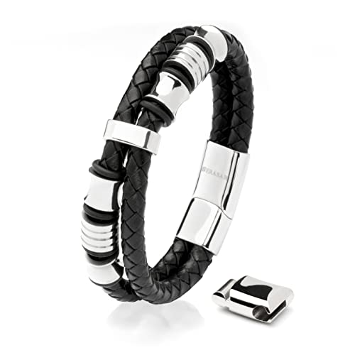 SERASAR Premium Leren Armband voor Heren in Zwart | Magnetische Sluiting van Roestvrij Staal in Zwart, Zilver en Goud | Inclusief Sieradendoosje | Geweldig Cadeau-Idee