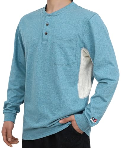 BOCOMAL FR Shirts Summer Vented Mesh Breathable Henley Shirt 5.5oz Flame Resistant CAT2 Work...