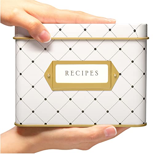 Jot & Mark Decorative Recipe Tin Box for Recipe Cards, Greeting Card Holder | Holds Hundreds of 4” x 6” Cards