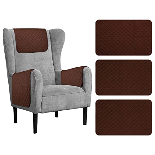 Tradder 3 Pcs Recliner Slipcovers Recliner Headrest Protector Arm Chair Arm Covers With Pockets Headrest Cover For Recliner 22.8 X 14.6 Inch Recliner Chair Covers For Couch Sofa Furniture (Brown) #TOP9