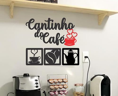 PLACA CANTINHO DO CAFÉ 4 PEÇAS 30CM MDF VERMELHO ALTO RELEVO DECORAÇÃO.
