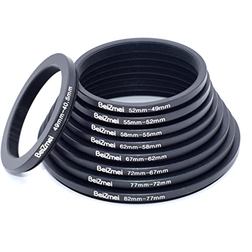 Set mit 9 Ringen Step-Down, Adapter für Fotofilter, Linsenadapter, beinhaltet: 82-77mm, 77-72mm, 72-67mm, 67-62mm, 62-58mm, 58-55mm, 55-52mm, 52-49mm, 49-40 ,5 mm (9 Stück Filter Ring) Cover