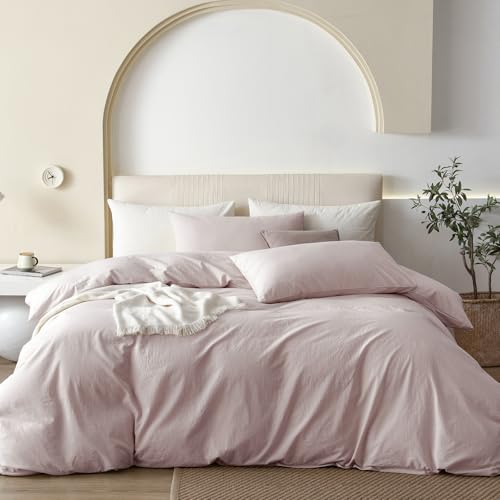 JIYUAN Oversized King Plus Washed Cotton Duvet Cover Set Relaxed Linen Feel