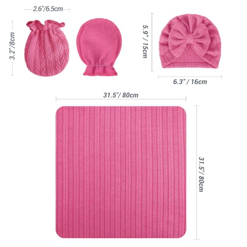 Image of AQOKKA Baby Swaddle Blankets with Bow Hat Mittens Set Wheat-Pattern Infant Receiving Blankets Swaddles for Newborns Unisex Toddler Swaddle Wrap Sets for Baby Girls Boys Nursery Warm Shower Gift