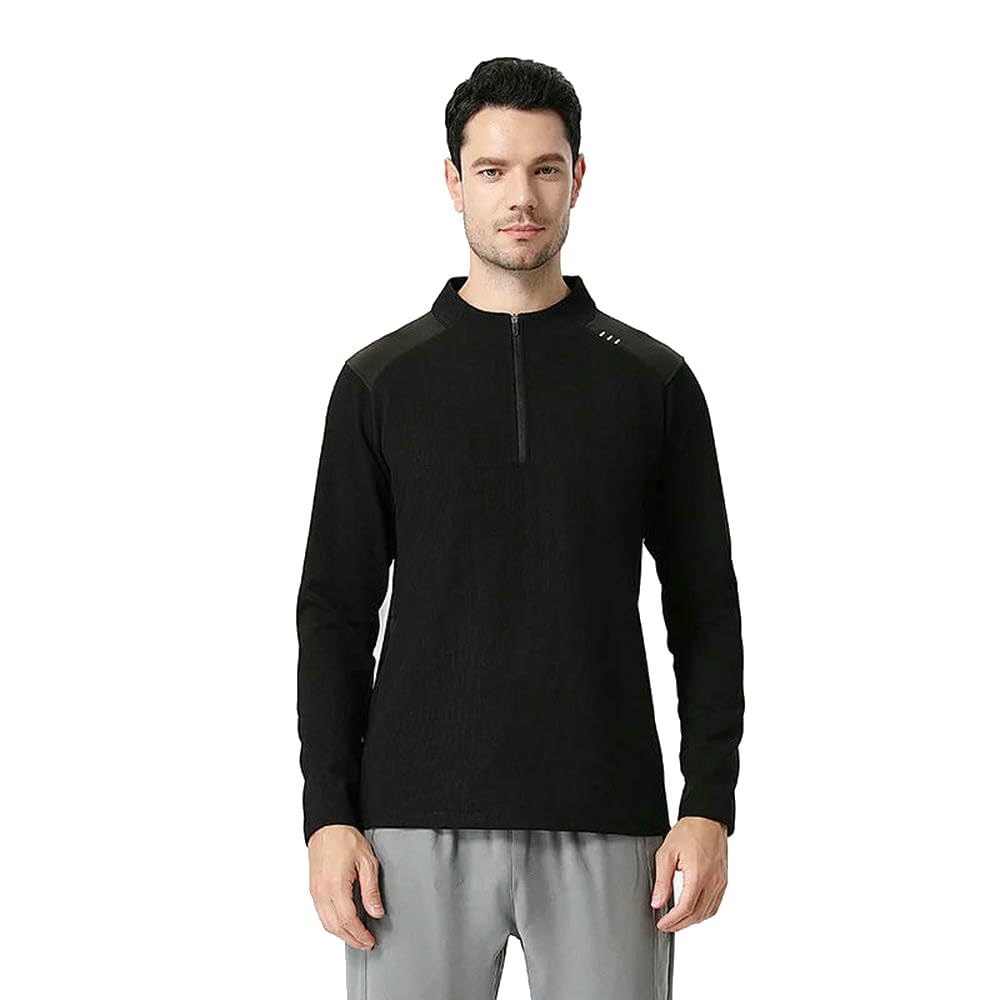 GLDFW (M-3XL) - Maglia da uomo a maniche lunghe con mezza zip, per autunno e inverno, assorbe il sudore, ad asciugatura rapida, per ciclismo, pesca