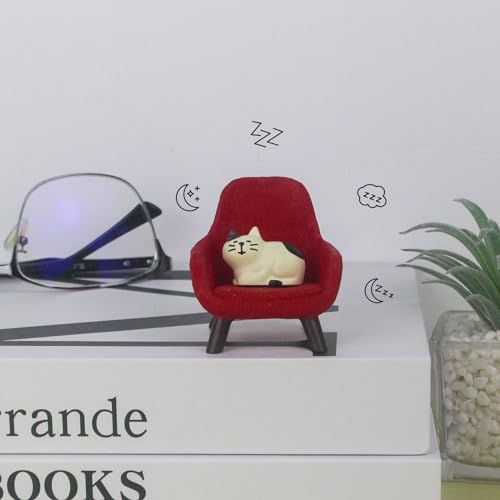 image for Refintural Miniature Cat Figurines with Small Sofa - Resin Mini Cat Fi
