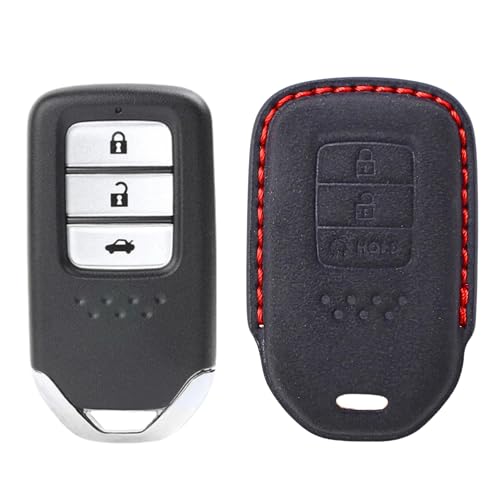 Image of KMH Alcantara Car Key Cover Compatible with Honda City, Civic, Jazz, Amaze, CR-V, WR-V, BR-V Models 3 Buttons Shell Case Holder Full Key Protector Smart Keycover (D2) Black - Pack of 1