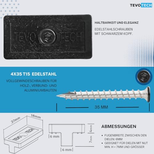 100 Stück WPC Dielen Clips, 6 mm Befestigungsclips aus Kunststoff für WPC Terrassendielen, verdeckte T-Clip-Befestigung + Edelstahlschrauben + Bit, Set für terrasenboden