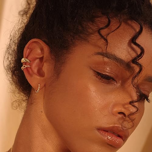 Fettero Women Gold Huggie Hoop Earrings 14K Gold Plated Small Hoop Earrings Beaded Hoop Earrings for Everyday Wear Tiny Boho Beach Slepper Earrings Simple Delicate Hypoallergenic Jewelry2