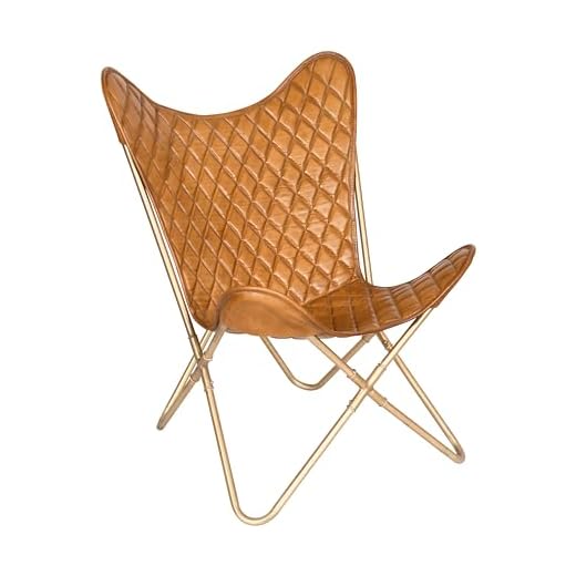 The Royal Living Butterfly Chair with Leather Seat and Back, Metal Frame, Brown, for Indoor and Outdoor Use