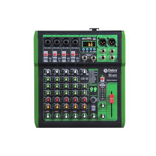 Mesa de Mezclas, Consola mezcladora DJ con efecto digital 99DSP, alimentación fantasma de 48 V, USB, MP3 for grabación en PC(DI-6UX 6 Channels)