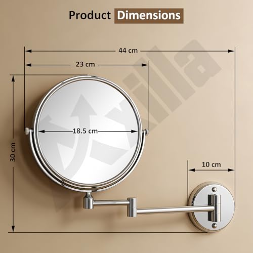 Image of Magnifying Mirror for Bathroom | 5X & 1X Double Sided Makeup Mirror | Wall Mounted Mirror with 360 Rotation for Shaving & Makeup (Chrome)