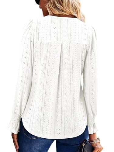 KISSMODA Long Sleeve Fall Shirts For Women V Neck Tunic Tops Embroidered Button Down Knitted Blouses 2025