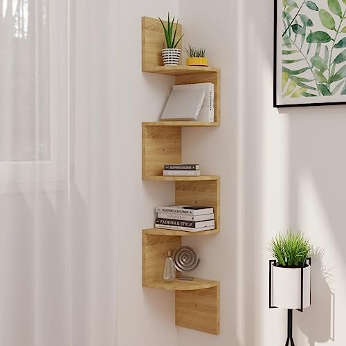 Estante esquinero de pared de roble Sonoma para decorar salones y dormitorios actuales 2