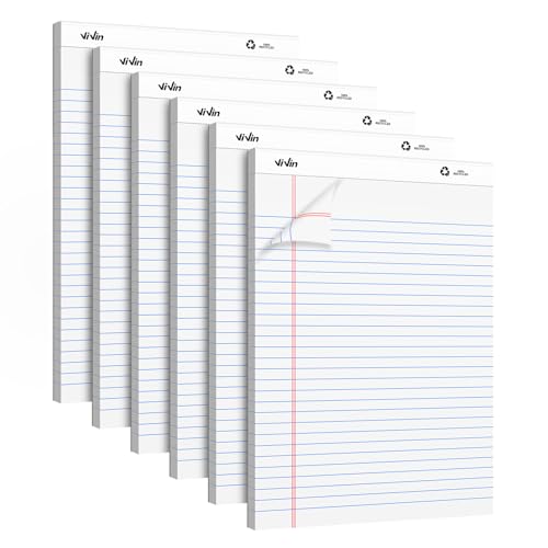 Bloc-notes A4 à lignes larges ViVin | Lot de 6 cahiers perforés de 30 feuilles pour bureau