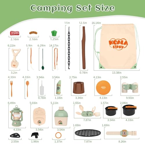 KOALA DIARY Kids Camping Toys Set - Pretend Play Camping Set with Food Toy, Spray Stove, Oil Lantern, Binoculars, Compass, Tableware, Watch & Storage Bag, Birthday for Ages 3+ - Thumbnail 5