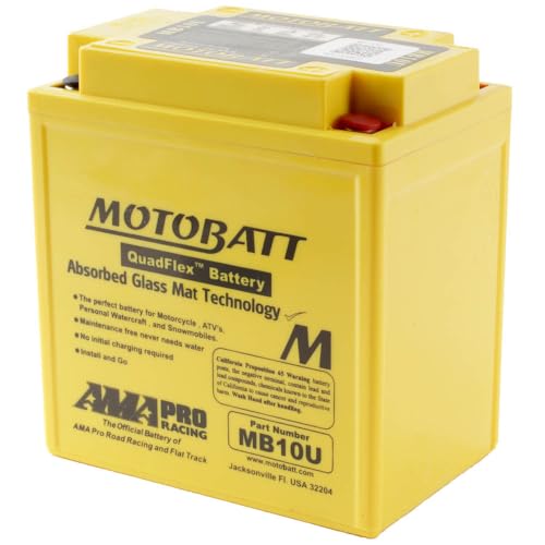 MotoBatt MB10U (12V 14.5 Amp) 175CCA Factory Activated QuadFlex AGM Battery, Large