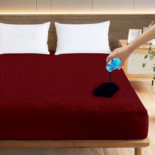 Image of Ayka 100% Waterproof Cotton Terry Mattress Protector Single Size Breathable Hypoallergenic Noiseless Ultra Soft Fitted Bed Protector 78x36 inch Mattress /Bed Cover (Single 78 * 36 inch | 6.5x3 ft, Maroon)