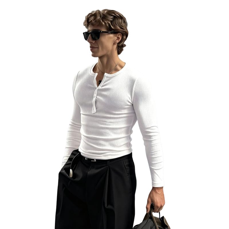 FUGAZEE 100% Cotton White Muscle fit Ribbed Henley Long Sleeves T-Shirt - Review, Price and Buying Guide