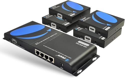 Image of OREI 1x4 HDMI Extender Splitter Over Single Cable CAT6 /7 1080P with IR Remote EDID Management - Up to 400 Ft - Loop Out - Low Latency Black