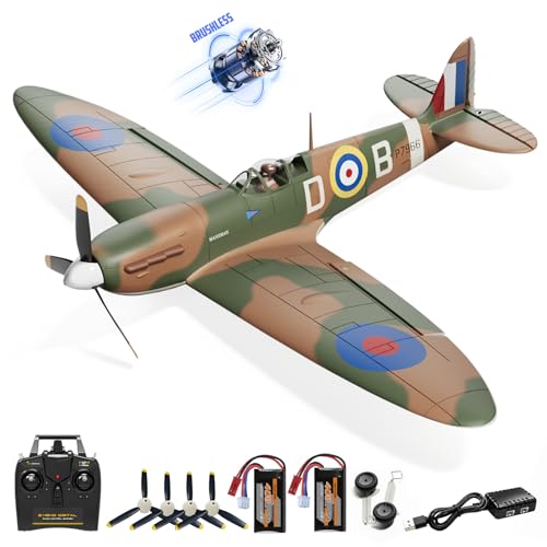 rcxsuv Brushless RC Plane 4 Channel - VOLANTEXR Spitfire Fighter 500mm RC Airplane with 6-Axis Gyro & XPilot Stabilizer, 3 Flight Modes 2.4G RTF Remote Control Airplane 19inchs