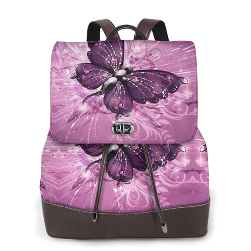 Sac à dos en cuir noir Butterfly1 unisexe pour ordinateur portable et campus