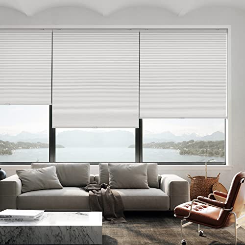 Lazblinds Cordless Cellular Shades, Blackout Privacy Light Blocking Honeycomb Shade Pleated Blinds For Windows Size 23'' W X 64'' H, White #TOP4