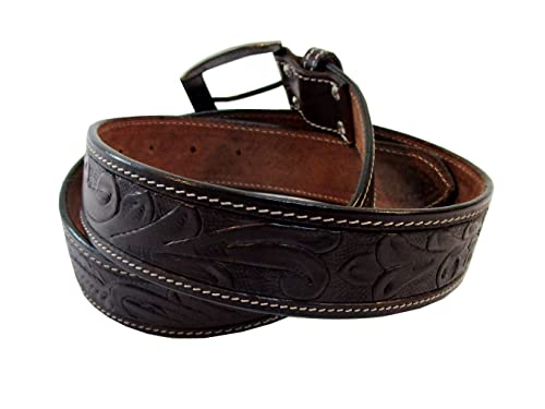 MENS LEATHER BELT FLORAL TOOLED WORK CASUAL OFFICE COWBOY WEAR BROWN BELTS FOR MEN (46 in)