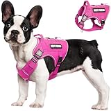 MOOGROU Tactical Dog Harness Small Sized Dog,No Pull Military Dog Vest with Handle,Reflective Heavy Duty Pet Harness for Walking Hiking Training Hot Pink S